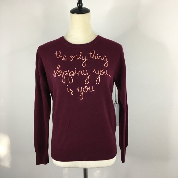 NWT LINGUA FRANCA Dark Red Peach Embroidery 100% Cashmere Knit Sweater - Picture 4 of 8